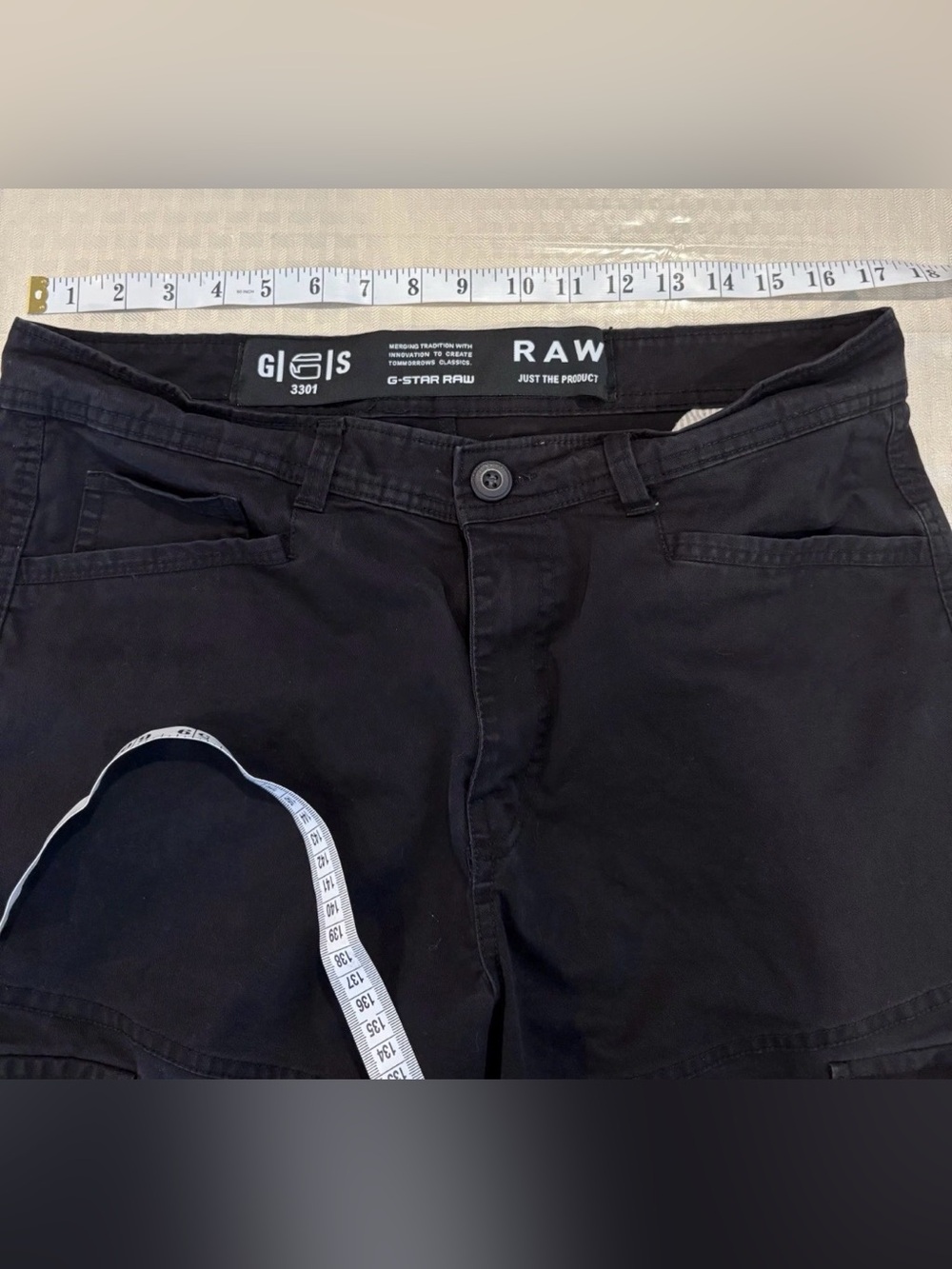 Y2K G-Star Raw Pants Size 34 Cargo Black Straight Leg Ankle Flood Pants - Picture 9 of 12